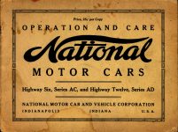 1916 OPERATION AND CARE National MOTOR CARS AC AD AACA Library Front cover