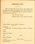 1920 The Operation and Care National SEXTET Series BB—Six-cylinder Return card AACA Library back