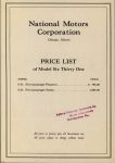 1923-1924 National SIX THIRTY ONE b National Motors Corporation PRICE LIST of Model Six Thirty One AACA Library