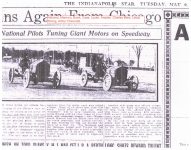 1911 5 9 National Pilots Tuning Giant Motors on Speedway INDIANAPOLIS STAR xerox Source Blain Motorsports Foundation
