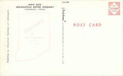 1957 ca Indy 500 Main Gate postcard Back