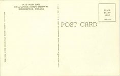 1960 ca Indianapolis Motor Speedway Main Gate postcard Back
