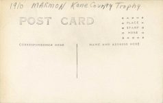1910 Elgin Auto Races Buck driving Winning Marmon Kane County Trophy RPPC back 1
