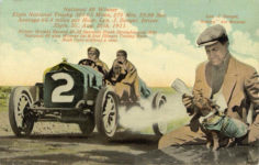 1911 8 National 40 Winner Len J. Zengel “Sidney” his mascot Elgin National Road Races POSTCARD HISTORY SERIES Elgin, Illinois postcard front