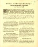 1910 CHALMERS-DETROIT Because Our Policy is Unchanged Chalmers-Detroit 1910 Cars are Improved AACA Library page 1