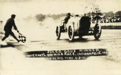 1913 Indy 500 JULES GOUX WINNER. INTERNATIONAL 500 MILE RACE, INDIANAPOLIS, IND MAY 30, 1913. TIME 6:41:43 RPPC front