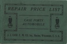 1914 ca. CASE FORTY AUTOMOBILE REPAIR PRICE LIST 8.5″x5.5″ Front cover