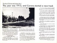 1913, 1914 & 1916 CORONA ROAD RACES CORONA CENTENNIAL 1886-1986 12″×9″ page 1