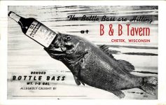 BOTTLE BASS B B Tavern Chetek, WIS postcard front