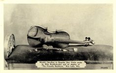 World’s Smallest to Regular Size Violin at Friendly Buckhorn Rice Lake, Wis postcard front
