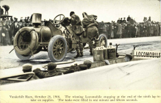 1908 10 24 Vanderbilt Race The winning Locomobile stopping postcard front