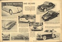 1950 11 BODIES BEAUTIFUL AND BIZARRE Motorsport magazine November 1950 Vol. 1 No. 2 8″×11″ pages 18 & 19
