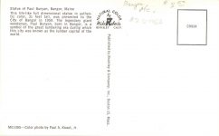 Statue of Paul Bunyan Bangor, MAINE postcard back