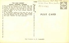 The Wild Goose Wawa, Ontario CANADA postcard back
