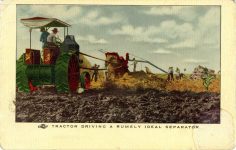 1910 ca. TRACTOR DRIVING A RUMELY IDEAL SEPARATOR postcard front