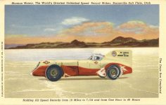 1938 ca. MORMON METEOR Bonneville Salt Flats postcard front