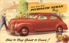 1941 PLYMOUTH SEDAN postcard front
