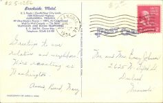 1954 8 17 Brookside Motel ALEXANDRIA, VIRGINIA note NASH auto on left postcard back