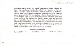 1954 FORD FX-ATMOS concept car 5″×3″ card back