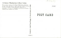 1954 Kaiser Manhatten 2-Door Sedan postcard back