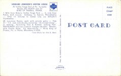 1955 ca. HOWARD JOHNSON’S MOTOR LODGE King of Prussia, PENNA postcard back