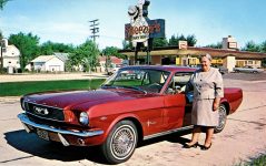 1966 FORD Mustang SNEZZERS SNACK SHOP postcard front