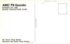1973 AMC Gremlin and the Golden Gate Bridge postcard back