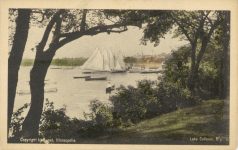 1910 ca. Minneapolis Lake Calhoun sailboats Hand colored postcard front