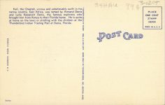 1940 ca. Kali the Friendly Cheetah Dania, Fla postcard back