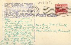 1940 ca. LAS VEGAS, NEVADA SAL SAGEU HOTEL postcard back