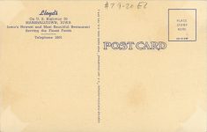 1940 ca. MARSHALLTOWN, IOWA Lloyd’s Restaurant postcard back