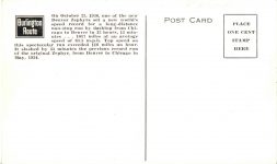 1940 ca. THE DENVER ZEPHYRS trains postcard back