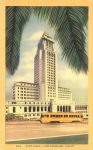 1940 ca. Trolley going past City Hall Los Angeles, CALIF postcard front