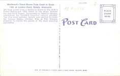 1950 Duluth, MINN THE FLAME Restaurant 14th at London Road postcard back