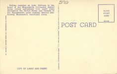 1950 ca. Minneapolis, MINN Lake Calhoun Sailboat Regatta M-97 postcard back