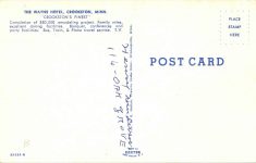 1960 ca. Crookston, MINN THE WAYNE HOTEL postcard back