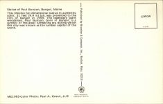 1960 ca. PAUL BUNYAN Bangor, Maine postcard back