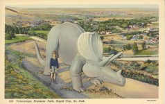 1940 ca. S D, Rapid City Triceratops Dinosaur Park postcard front