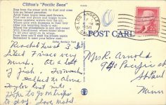 1956 CAL, LA Clifton’s Pacific Seas Restaurant color postcard back