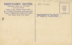 1940 ca. ILL, Chicago Brevoort HOTEL postcard back