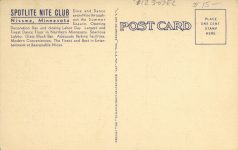 1940 ca. MINN, Nisswa SPOTLITE NITE CLUB postcard back