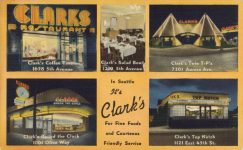 1940 ca. WASH, Seattle CLARKS RESTAURANTS postcard front