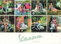 1990 ca. Vespa 8 bikes 8 babes 6″×4.25″ postcard front