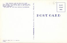 1954 ca. MINN Bemidji PAUL BUNYAN AND HIS BLUE OX BABE sculpture postcard back