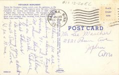 1960 8 23 MINN Two Harbors VOYAGEUR MONUMENT postcard back