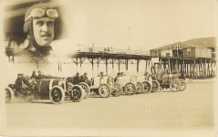 1911 ca. Old Orchard Beach Races Louis Disbrow probably POPE “Hummer” Car 1, NATIONAL Car 6 TISDALES STUDIO RPPC front
