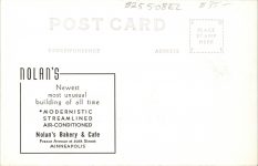 1940 ca. Minneapolis MINN NOLAN’S Bakery Cafe RPPC back