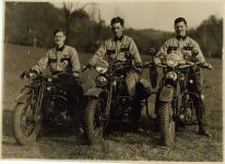 1937 ca. CARNEGIE ROAMERS MOTORCYCLE CLUB Three members 10″×7″ photo Geo