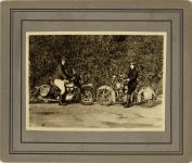 1947 ca. CARNEGIE ROAMERS MOTORCYCLE CLUB Two facing bikes 10″×7″ photo Geo