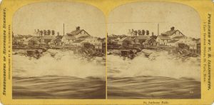 1865 ca. MINN Minneapolis St. Anthony Falls STEROGRAPHS OF MINNESOTA SCENERY photo W.H. Illingworth 7″×3.5″ stereo front
